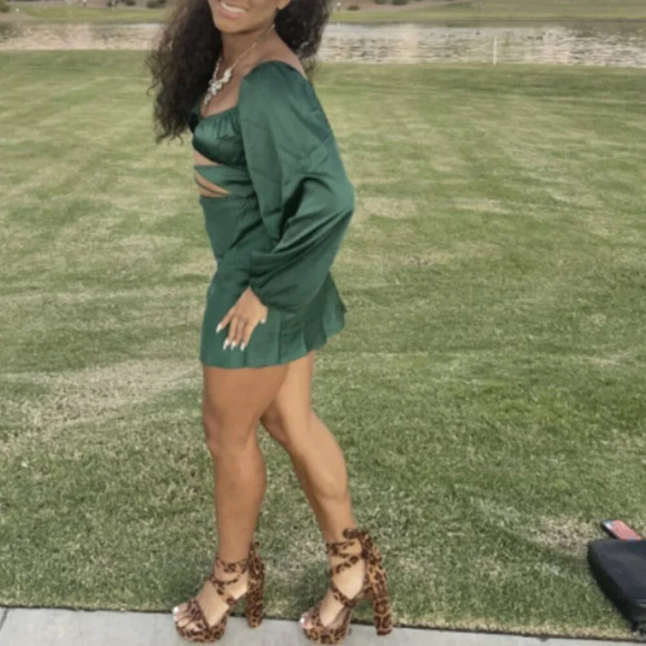 Princess  Polly Nikita Satin Effect Long Sleeve Mini Dress Green Size 6 - Picture 3 of 8